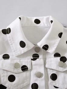 SHEIN Baby Girls Polka Dot Denim Jacket Long Sleeve Turn-Down Collar Coat Spring Autumn Fashion Outerwe - White - View 4