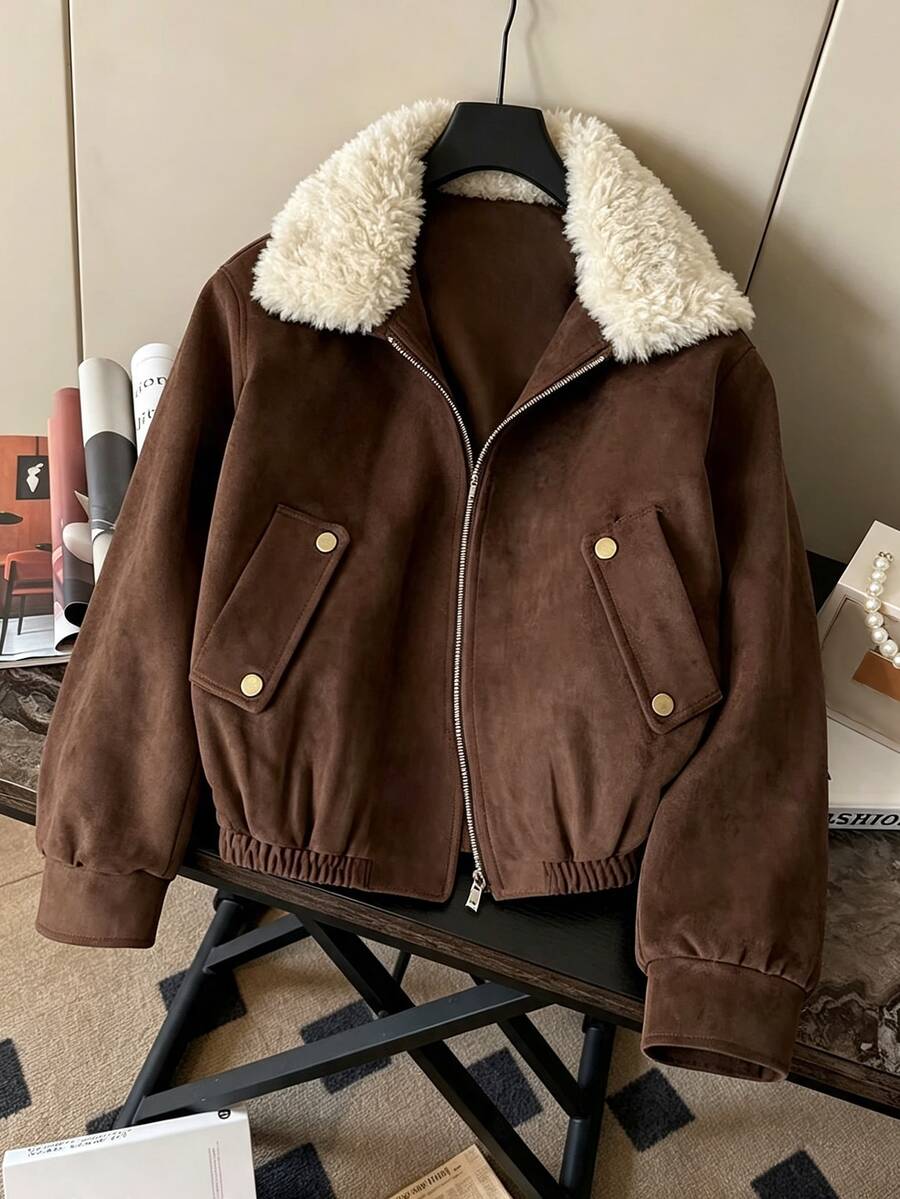 GlowEve Women's Winter Fashion Versatile Jacket - Coffee Brown - View 1
