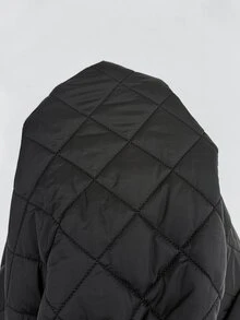 SHEIN Clasi جاكيت شتوي نسائي مقاس كبير بأكمام طويلة وسحاب ورباط خصر وغطاء رأس، أسود كاجوال فضفاض أنيق للمكتب والنادي والخروجات - الأسود - مشاهدة 13