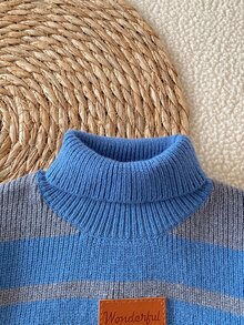 SHEIN 小男孩條紋拼接配色長袖針織衫 - 寶藍色 - 查看 3