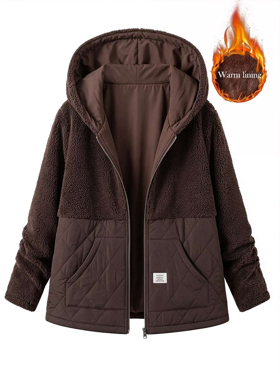 SHEIN Clasi Plus Size Women's Denim Casual Versatile Everyday Hooded Jacket Winter - Brown - View 1