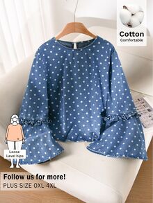 CosyJoli Plus Size Women Polka Dot Casual Daily Wear Shirt For Women Casual Daily Going Out Shirt For Women Casual Thanksgiving Day Shirt For Women Fall/Winter - Blue - View 2