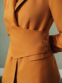 Aveloria Modichic Women's Suit Set Strong Shoulder Waist Wide Leg V-Neck Lapel Overlapping Buckle Cummerbund Side Buttons Modern Orange Solid Tailored Set Thanksgiving - Orange - View 1
