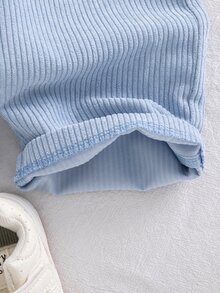 SHEIN 幼兒男嬰 T-shirt 連身褲套裝，可愛藍白條紋長袖圓領合身舒適，適合假日日常穿著，秋冬休閒柔軟舒適 - 藍色 - 查看 11