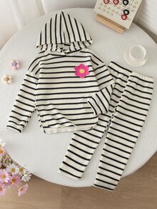 Tween Girls Plaid Hooded 2Pcs Outfit, Long Sleeve Hoodie Elastic Pants Set, Casual Matching Suit For Fall 7th Birthday Matching Mommy Daughter White - Black and White - View 3