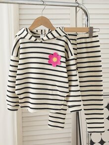 Tween Girls Plaid Hooded 2Pcs Outfit, Long Sleeve Hoodie Elastic Pants Set, Casual Matching Suit For Fall 7th Birthday Matching Mommy Daughter White - Black and White - View 5