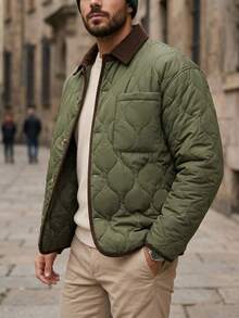 DAZY Patchwork Army Green Quilted Textured Men's Padded Coat Jacket Winter - Army Green - View 6