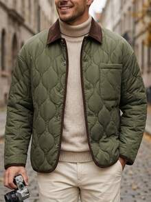 DAZY Patchwork Army Green Quilted Textured Men's Padded Coat Jacket Winter - Army Green - View 3