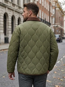 DAZY Patchwork Army Green Quilted Textured Men's Padded Coat Jacket Winter - Army Green - View 2