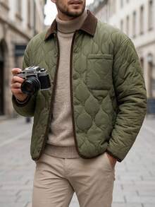 DAZY Patchwork Army Green Quilted Textured Men's Padded Coat Jacket Winter - Army Green - View 4