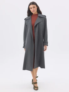 KÆRIA Hus Belted Storm-Flap Trench Coat - Fluid Tailoring - Charcoal - Longline, Notched Lapels, Self-Tie Belt - Dark Grey - View 4