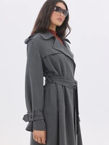 KÆRIA Hus Belted Storm-Flap Trench Coat - Fluid Tailoring - Charcoal - Longline, Notched Lapels, Self-Tie Belt - Dark Grey - View 1