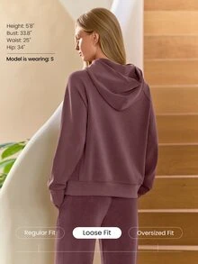 GLOWMODE SoftCalm Modal Off-Duty Quarter-Zip Hoodie Silk Touch Oversized Long Sleeve Sweatshirt Autumn Winter Daily Wear - Purple - View 2