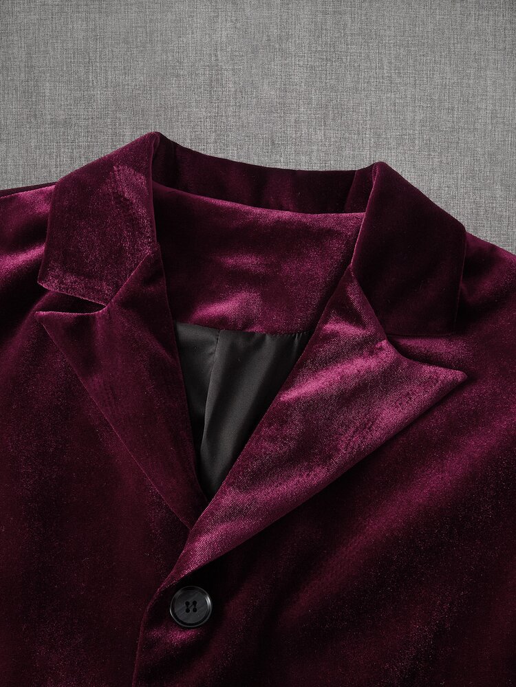 GETOML Conjunto de chaqueta y pantalones de manga larga con cuello de solapa de unicolor para hombre, terciopelo burdeos Halloween Navidad Invierno Fiesta Otoño - Burdeos - Añade 7