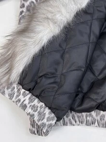 SHEIN ICON Women's Leopard Print Thermal Lined Casual Streetwear Versatile Winter Long Sleeve Jacket Night Out Grey - Multicolor - View 8