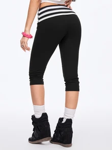 ROMWE Y2K Sicilian Vacation Vintage Polka Dot Patchwork Ruched Fitted Women's Capris - Black - View 3