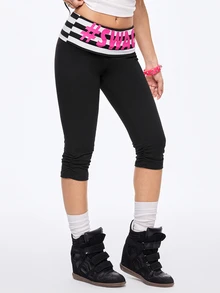 ROMWE Y2K Sicilian Vacation Vintage Polka Dot Patchwork Ruched Fitted Women's Capris - Black - View 4