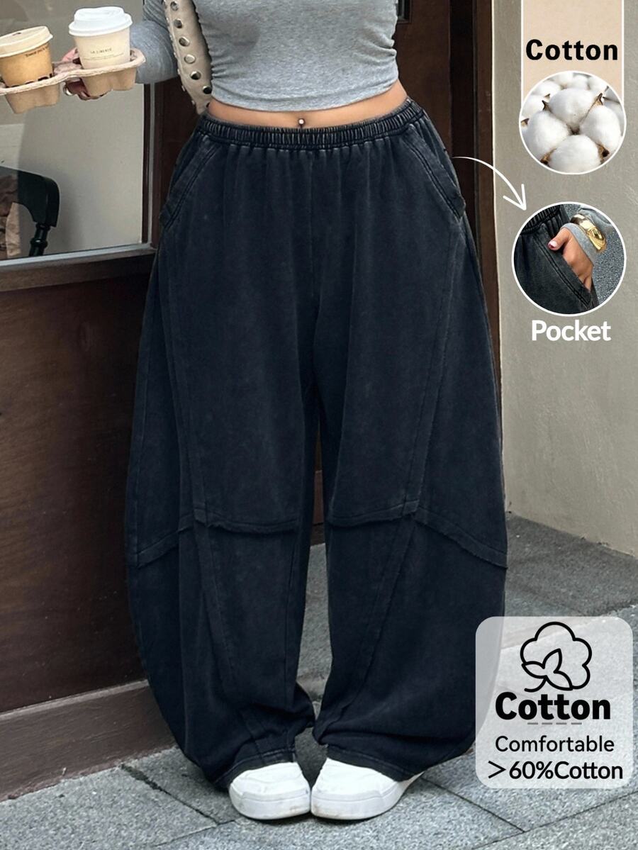 Muchica Plus Size Women's Solid Color Casual Baggy Versatile Daily Wear Long Pants Vacation Formal Fall