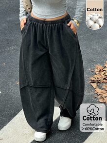 Muchica Plus Size Women's Solid Color Casual Baggy Versatile Daily Wear Long Pants Vacation Formal Fall - Black - View 4