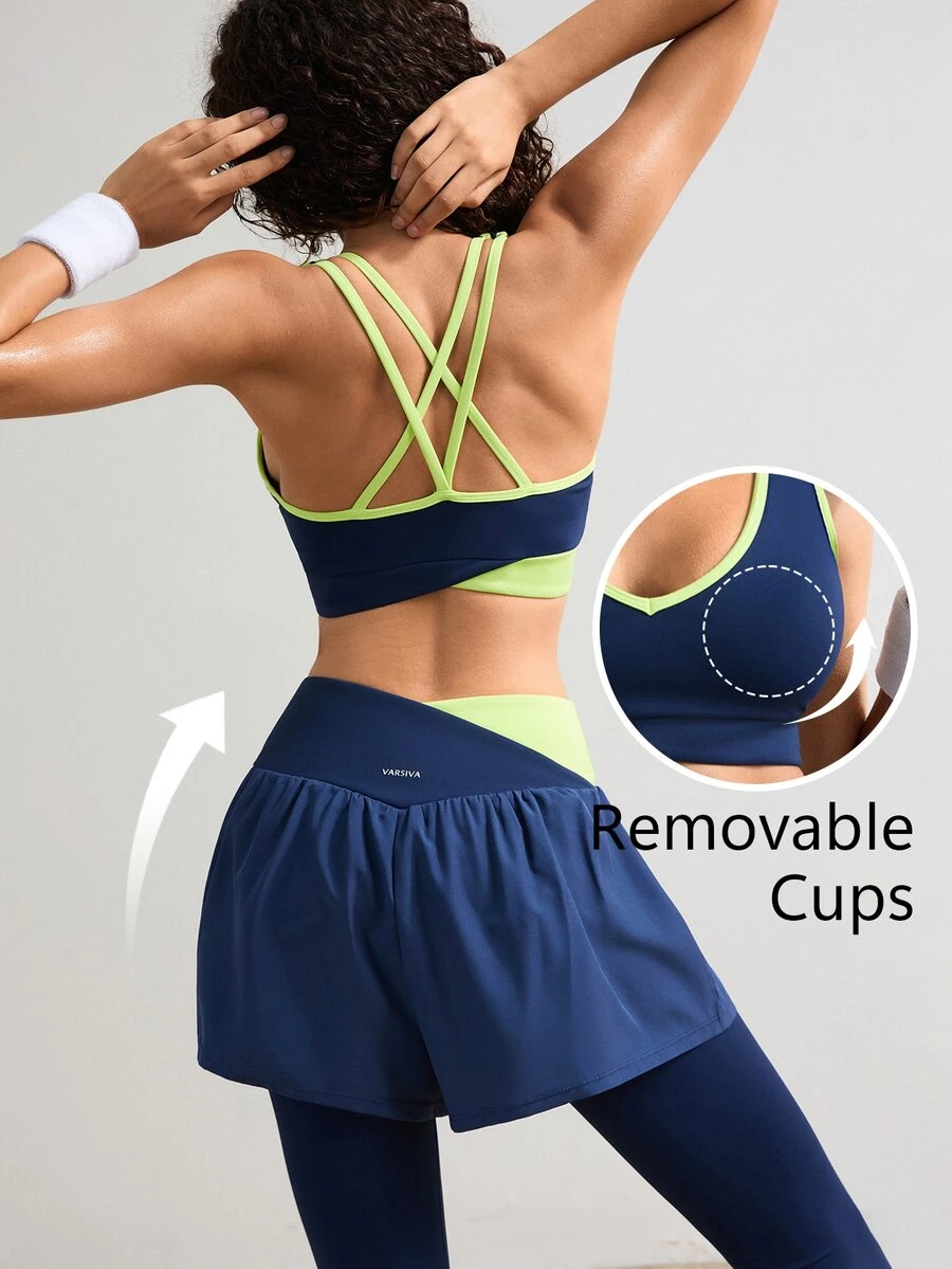 VARSIVA Women's Colorblock Top And Leggings Casual Daily Sports Set - Multicolor - View 1