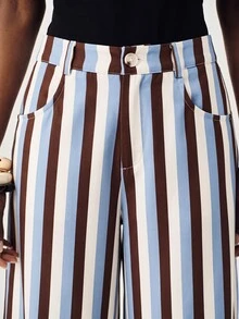 Aveloria Modichic Women's Pants High Waist Barrel Cocoon Contrast Vertical Stripes Button Fly Side Pockets Commute Brunch Vacation Blue And White Striped Casual - Multicolor - View 5