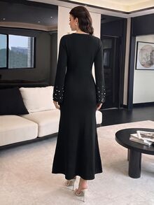 Graceveil Women's Fashion Beaded Decor Slim Fit Sweater Dress - Black - View 2
