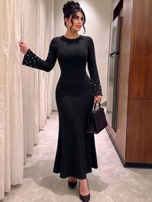 Graceveil Women's Fashion Beaded Decor Slim Fit Sweater Dress - Black - View 1