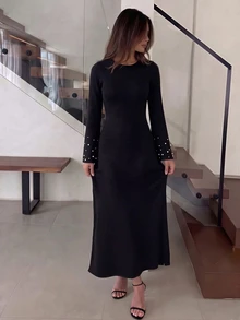 Graceveil Women's Fashion Beaded Decor Slim Fit Sweater Dress - Black - View 4