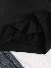 SHEIN 青少年女孩休閒黑色連帽衛衣長袖運動衫 格紋星星圖案對比格紋內裡連帽套頭上衣外套街頭風 - 黑色 - 查看 5