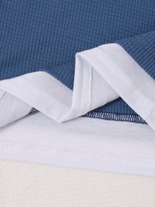 SHEIN 2pcs/Set Young Boy Casual Solid Color Jacquard Fabric Short Sleeve Patchwork Contrast Color T-Shirt And Shorts Set, Suitable For Daily Casual Outdoor - Dusty Blue - View 7
