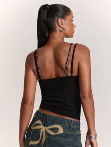 SHEIN BAE Women's Sexy Leopard Print Patchwork Black Camisole Tank Top - Multicolor - View 2