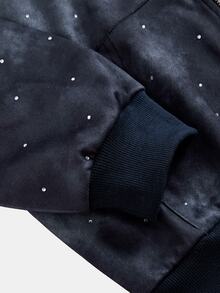 Tween Girls Fall And Kids Winter Hooded Sweatshirt, Grey Blue Star Zip Up Patchwork Streetwear Sweatshirt Jacket, Super Cool Cute Back To School Top - Black - View 6