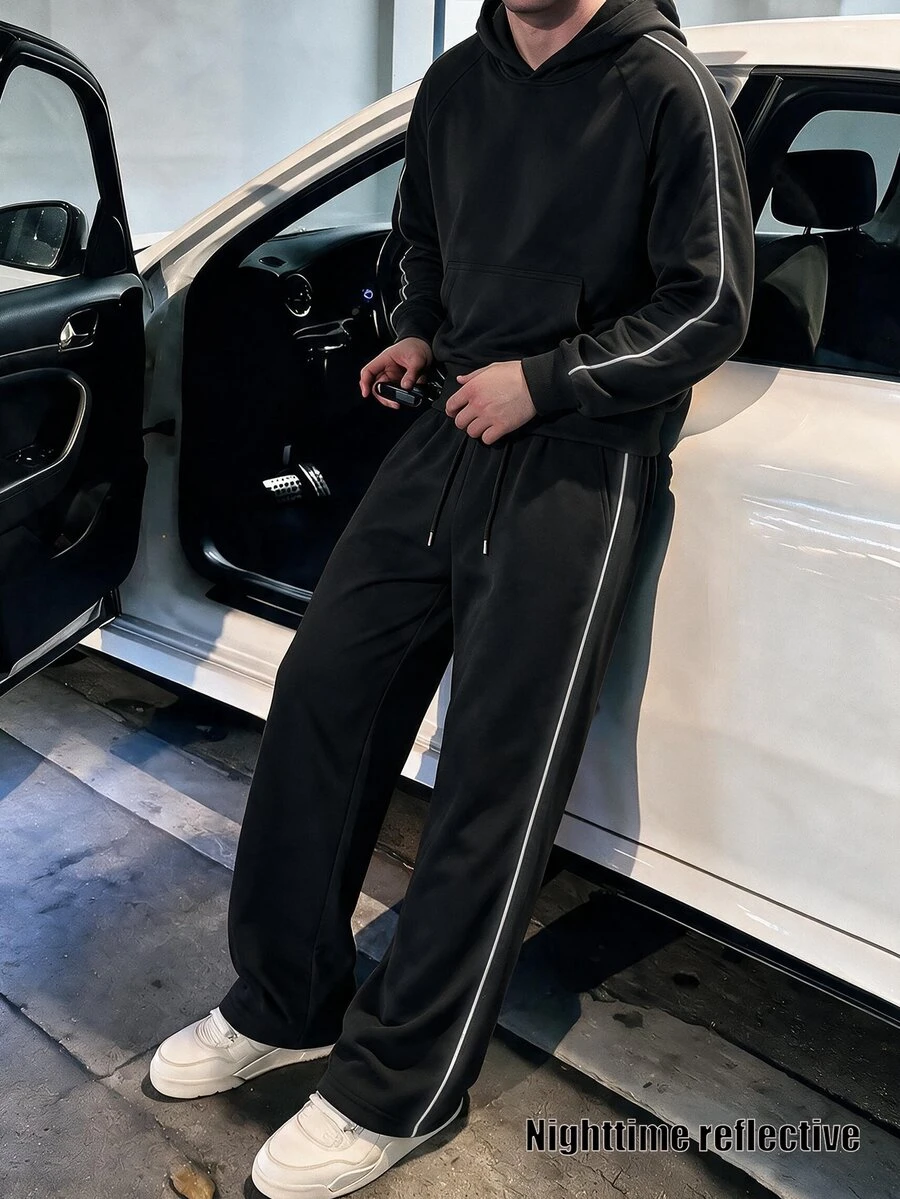 STEELVANCE Men's Long Sleeve Sweatshirt And Pocket Sweatpants Set - Black - View 1