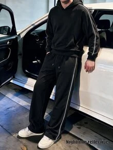 STEELVANCE Men's Long Sleeve Sweatshirt And Pocket Sweatpants Set - Black - View 4