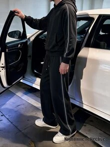 STEELVANCE Men's Long Sleeve Sweatshirt And Pocket Sweatpants Set - Black - View 3
