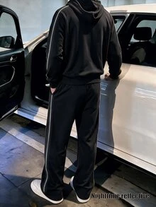 STEELVANCE Men's Long Sleeve Sweatshirt And Pocket Sweatpants Set - Black - View 2