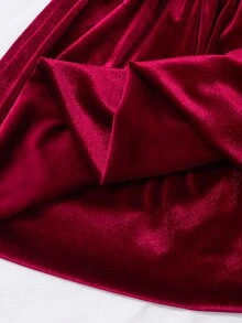 Girls Elegant Red Korean Velvet Off-Shoulder Fitted Bud Dress Suitable For Evening Party Wear - Burgundy - View 9
