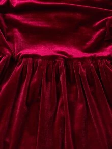 Girls Elegant Red Korean Velvet Off-Shoulder Fitted Bud Dress Suitable For Evening Party Wear - Burgundy - View 4