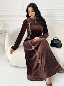 Al Najma Women's Hollow Out Casual Daily Party Travel Arabian Dress - Coffee Brown - View 8