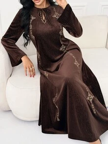 Al Najma Women's Hollow Out Casual Daily Party Travel Arabian Dress - Coffee Brown - View 10