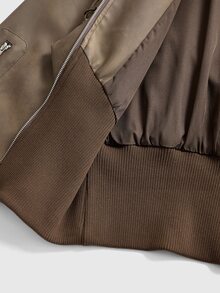 ROMWE Grunge Punk Vintage Brown Loose Fit Stand Collar Grommet Cinched Waist Women's Leather Jacket - Brown - View 10