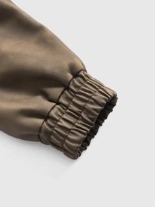 ROMWE Grunge Punk Vintage Brown Loose Fit Stand Collar Grommet Cinched Waist Women's Leather Jacket - Brown - View 8