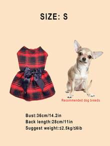 SHEIN 1入組格紋印花寵物洋裝 - 彩色 - 查看 15