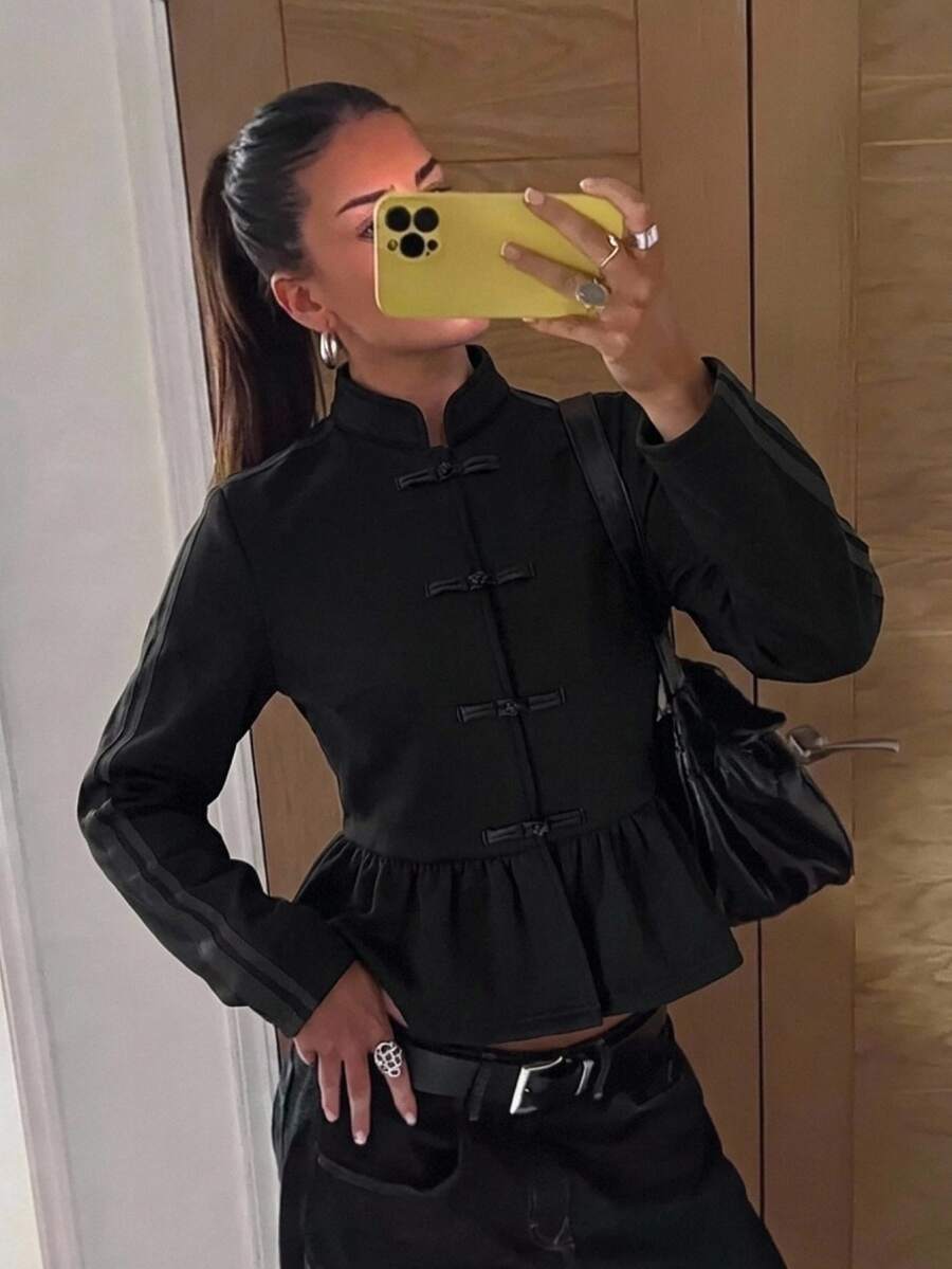 Aloruh Women Coats,Autumn,Winter Halloween Costume Coat Car Coat Fall Fits Fall Jackets Sweatshirt Jacket With Frog-Button Closures And Contrasting Trim