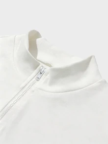 EMERY ROSE Women's Casual Solid Color Zipper Long Sleeve Bodysuit - White - View 5