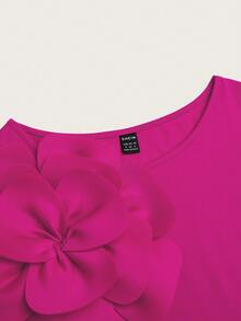 EMERY ROSE Standard Size Women's Scoop Neck Cinched Waist Floral Decor Elegant Fitted Bodysuit - Hot Pink - View 4