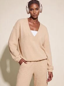 Zivah Women's Apricot Casual Modest Athleisure Sweater Knit 3 Pieces Set With Sweatshirt, Sports Bra And Pants For Gym, Workout And Yoga, Fall Winter - Apricot - View 1