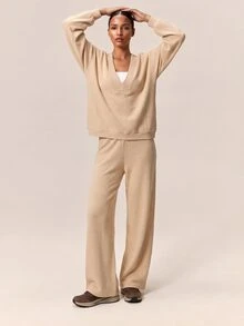 Zivah Women's Apricot Casual Modest Athleisure Sweater Knit 3 Pieces Set With Sweatshirt, Sports Bra And Pants For Gym, Workout And Yoga, Fall Winter - Apricot - View 7
