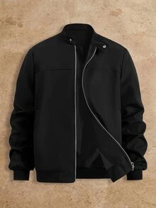HIMLAND Men's Solid Color Long Sleeve Zip-Up Casual Jacket - Black - View 2