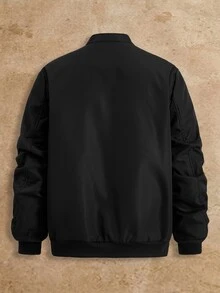 HIMLAND Men's Solid Color Long Sleeve Zip-Up Casual Jacket - Black - View 3